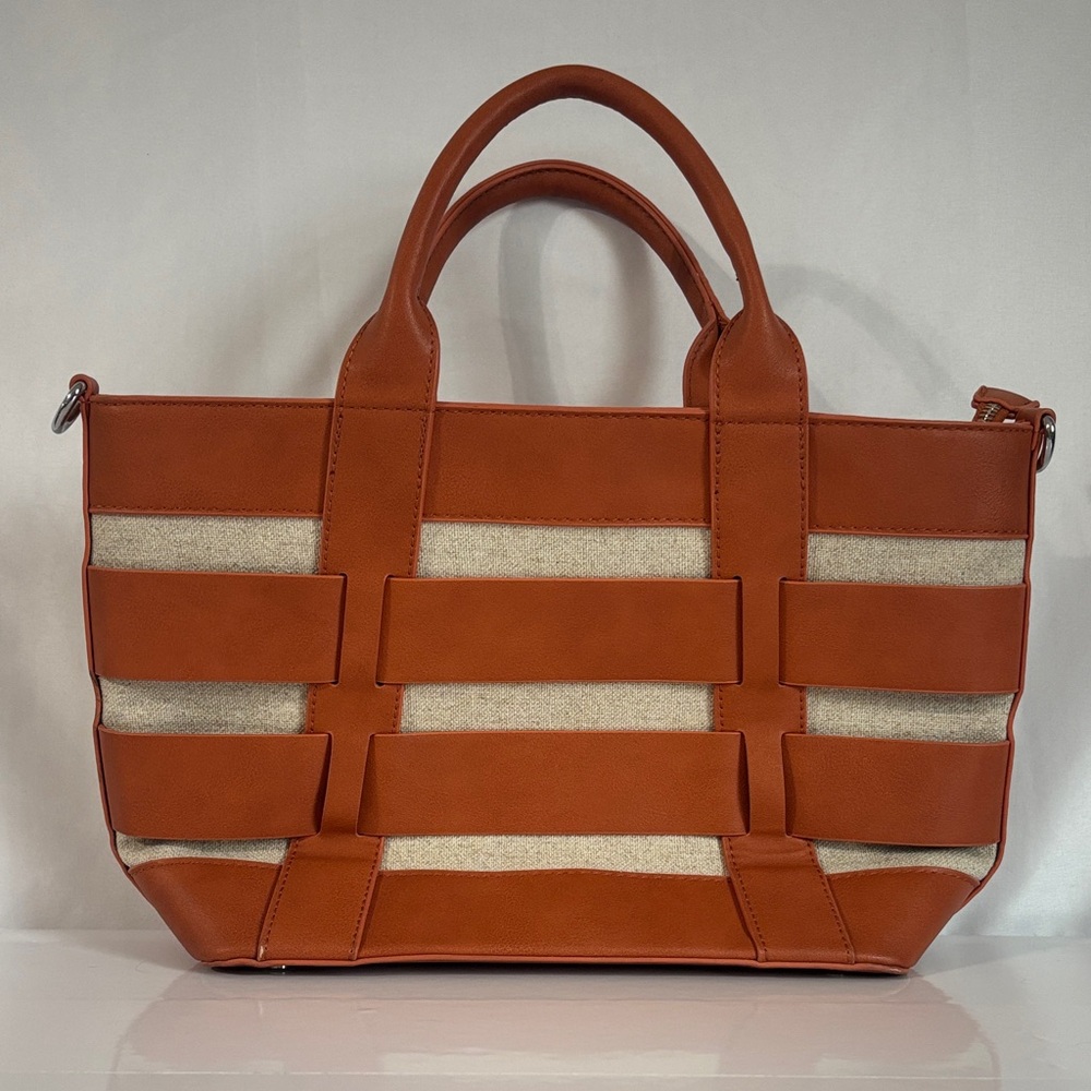 Miztique Tan and Cream Striped Tote Bag